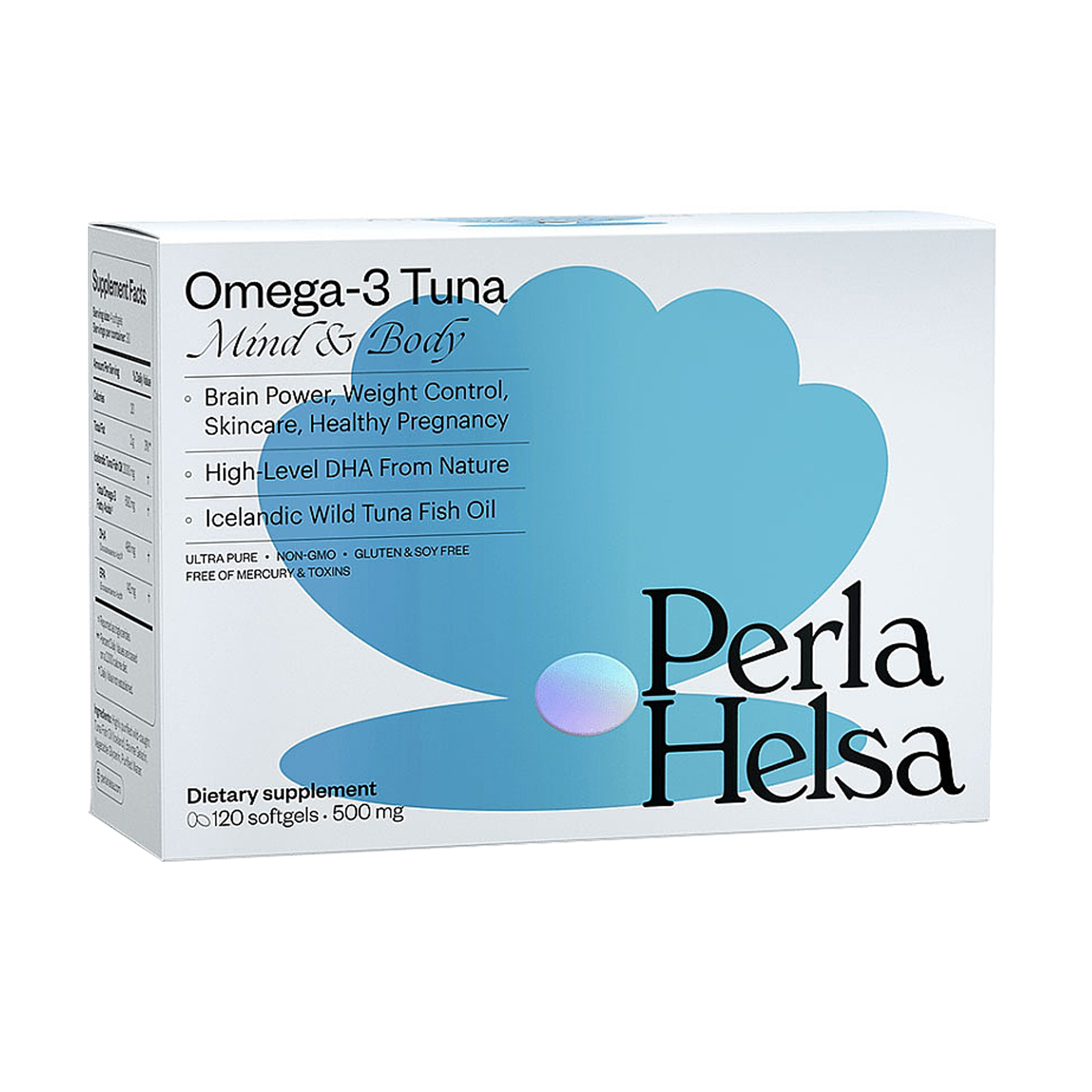 Омега-3 Perla Helsa Omega-3 Tuna Mind &amp; Body з тунця, з DHA-формулою, 500 мг, 120 капсул