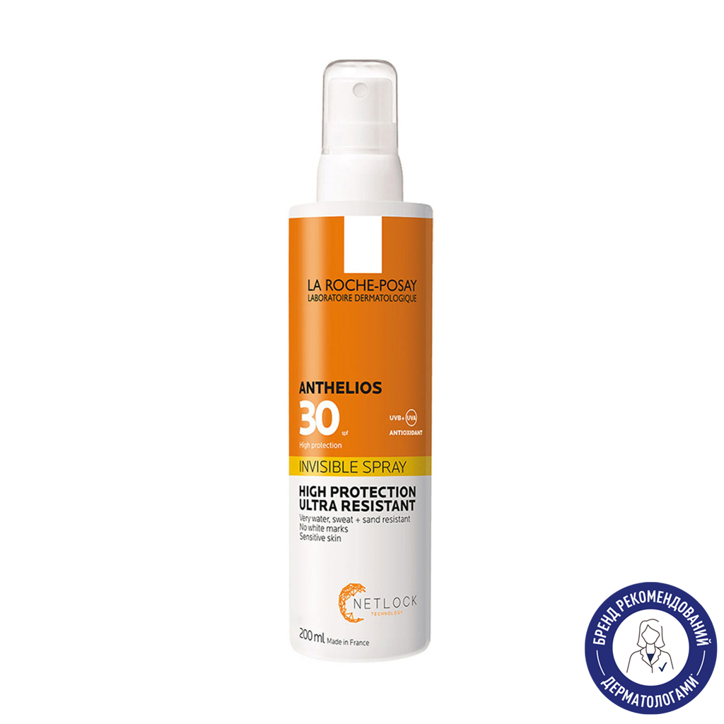 Сонцезахисний спрей для обличчя та тіла La Roche-Posay Anthelios Invisible Spray SPF 30, 200 мл